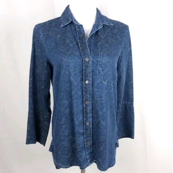 Cloth & Stone for Anthro Printed Chambray Shirt XS - Picture 5 of 7